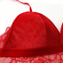 Velvet Embroidery Cotton Wire Free High Waist Underwear Set