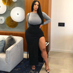 BOOFEENAA Sexy Black High Waisted A Line Suspender Skirts Womens Spring Summer 2020 Women High Split Long Maxi Skirt C83-I09