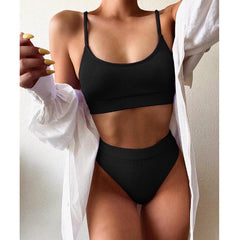 Push Up Patchwork High Waist Swimming Suit Sexy Bikini Set