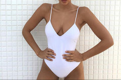 Chic One-Piece Swimsuit Solid Thong Backless Monokini