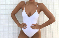 Chic One-Piece Swimsuit Solid Thong Backless Monokini