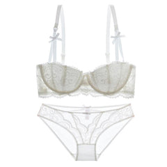 Embroidery Thin Cotton Push Up Lace Bra Underwear Set