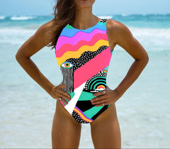 Chic One-Piece Swimsuit Solid Thong Backless Monokini