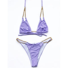 Chic Halter Bikini Metal Chain Two-pieces Swimsuit
