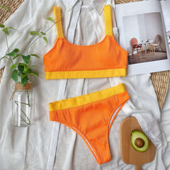 Chic High Waist Ribbed Splicing Two-pieces Bikini Set