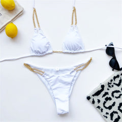 Chic Halter Bikini Metal Chain Two-pieces Swimsuit