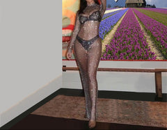 Shiny Rhinestones Grid Long Dress