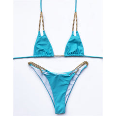 Chic Halter Bikini Metal Chain Two-pieces Swimsuit