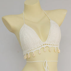 Women's Bikini Top Handmade Crochet Shell Tassel Swimsuit