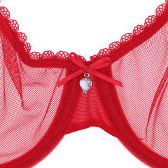 See-Through Yarn Rhinestone Bow Bra and Panty Set