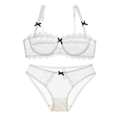 Hollow Lace Embroidery Transparent Sexy Bra Panties Set
