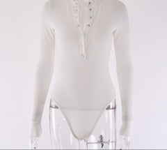 Women V Neck Knitted Long Sleeve Bodysuit