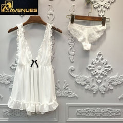 Net Yarn Sexy Nightgown Pantie Set