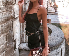 Backless Solid Spaghetti Straps