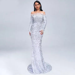 Chic Off Shoulder Feather Long Sleeve party Dress