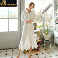 Vintage Hollow-out Lace Women Long Dress