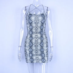 Women Fashion Backless Chic Bodycon Snake Print Mini Dress