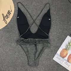 women's Halter neon bikini deep v-neck bathing suit