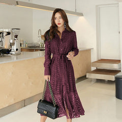 Vintage Hollow-out Lace Women Long Dress
