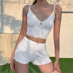 Women's Solid Color Sling Crop Shorts Set CJ