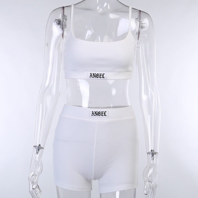 English Label Ribbed Suspender Shorts Lounge Set JC