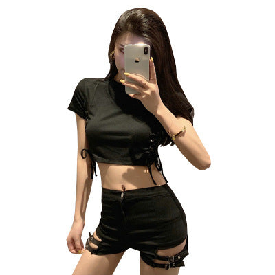 High-Waist Double Buckle Stretch Tight Shorts For Girl's JC