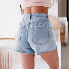 Trendy Raw Edge Denim Shorts-