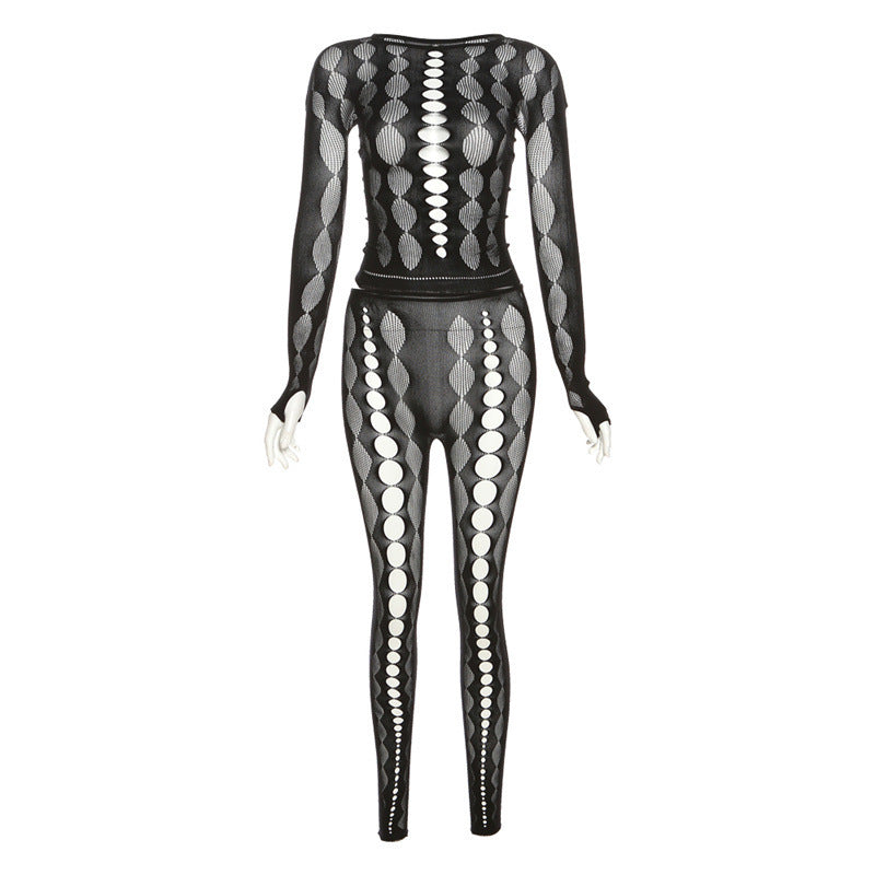 Elegant Lace Crochet High Waist Pants Suit CJ