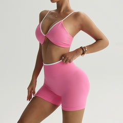 Seamless Elastic Contrast Bra And Shorts Set.