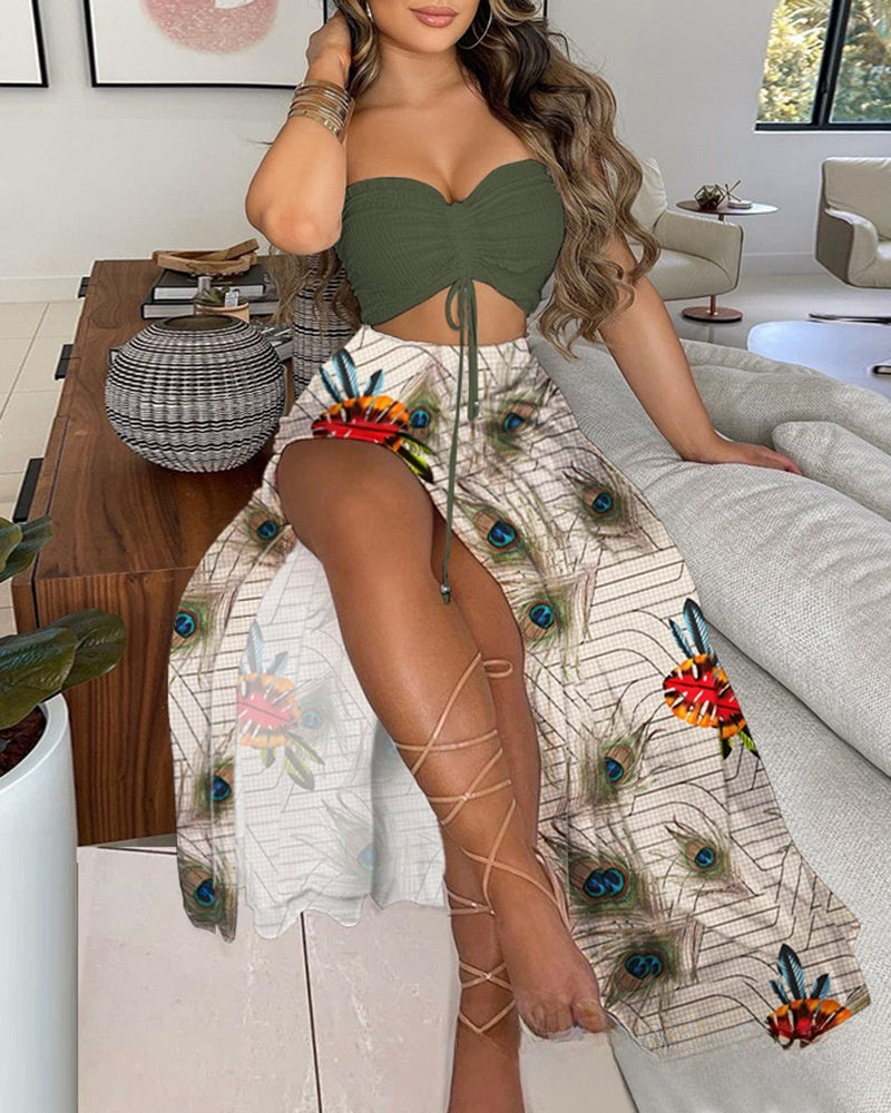 White Solid Tube Top Trousers Suit Dress JC