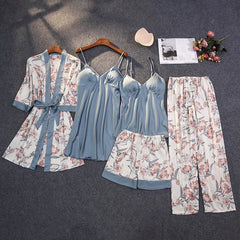 Floral Satin Nightgown Robe Set
