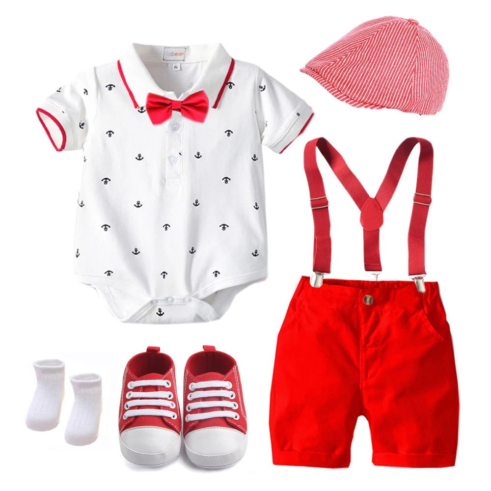 Baby Boys Gentleman Outfit Striped Suit Set With 7 Pieces
