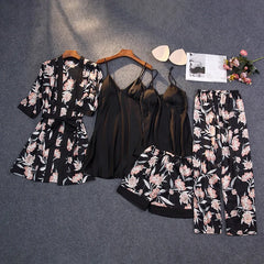 Floral Satin Nightgown Robe Set