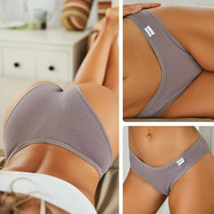 Collage of a person wearing brown underwear with a blurred background