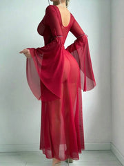 Sheer Corset Lingerie Dress – Flare Sleeve Fantasy Nightwear