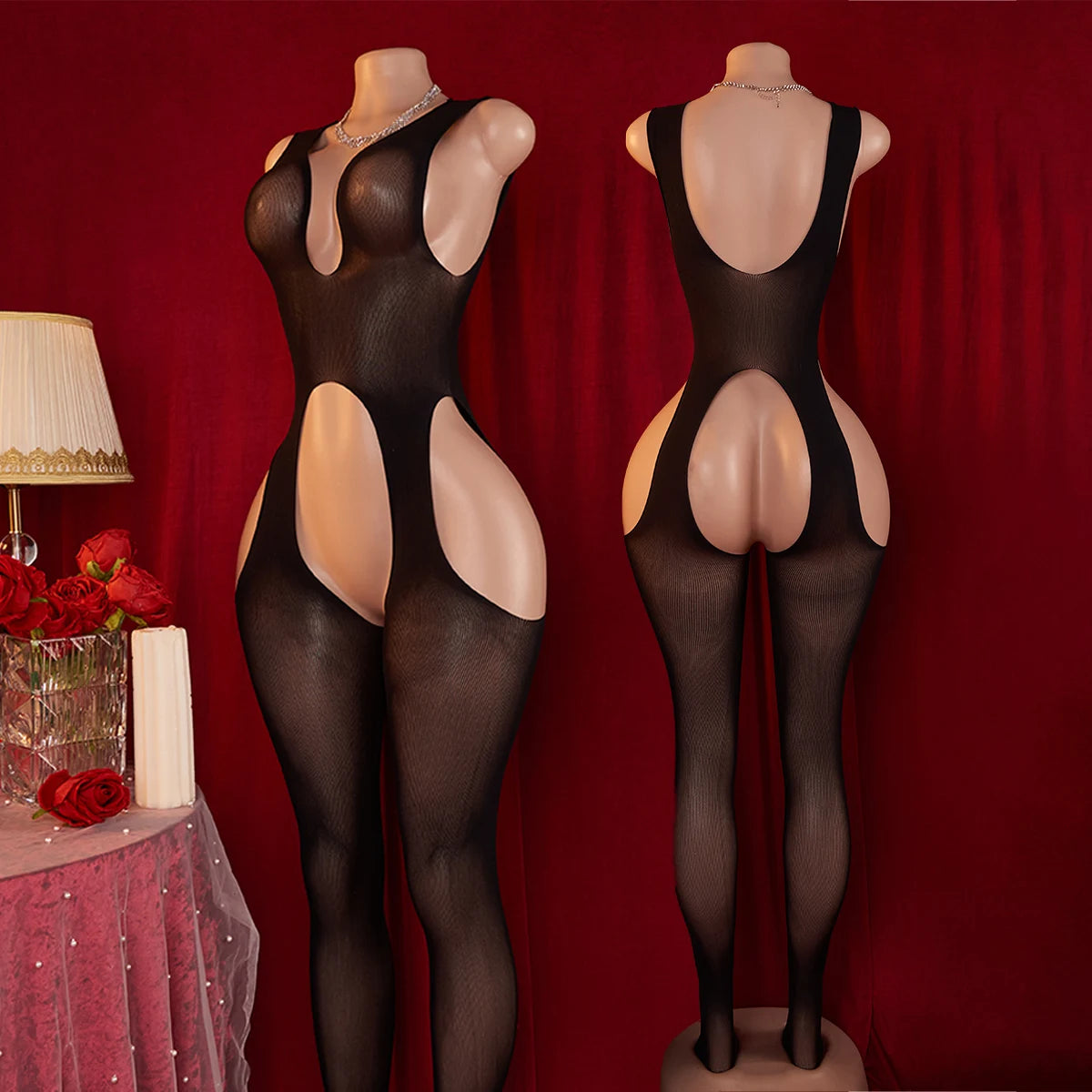 Hollow Cut Sheer Sleeveless Full Body Bodystocking