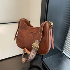 Retro Textured Bucket Hobo Bag – Wide Strap Crossbody