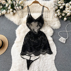 Ruffled Sheer Lace Camisole Dress