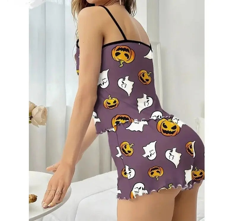 Purple nightgown with Halloween patterns on a white background