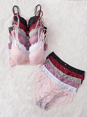 Floral Lace 6-Piece Push-Up Lingerie Set