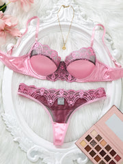 Pink Floral Padded Balconette Lingerie Set