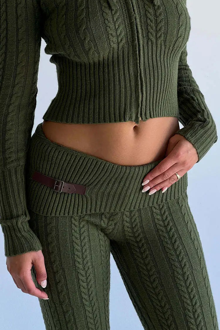 Women's Zipper Crop Hoodie & Flare Pants Set