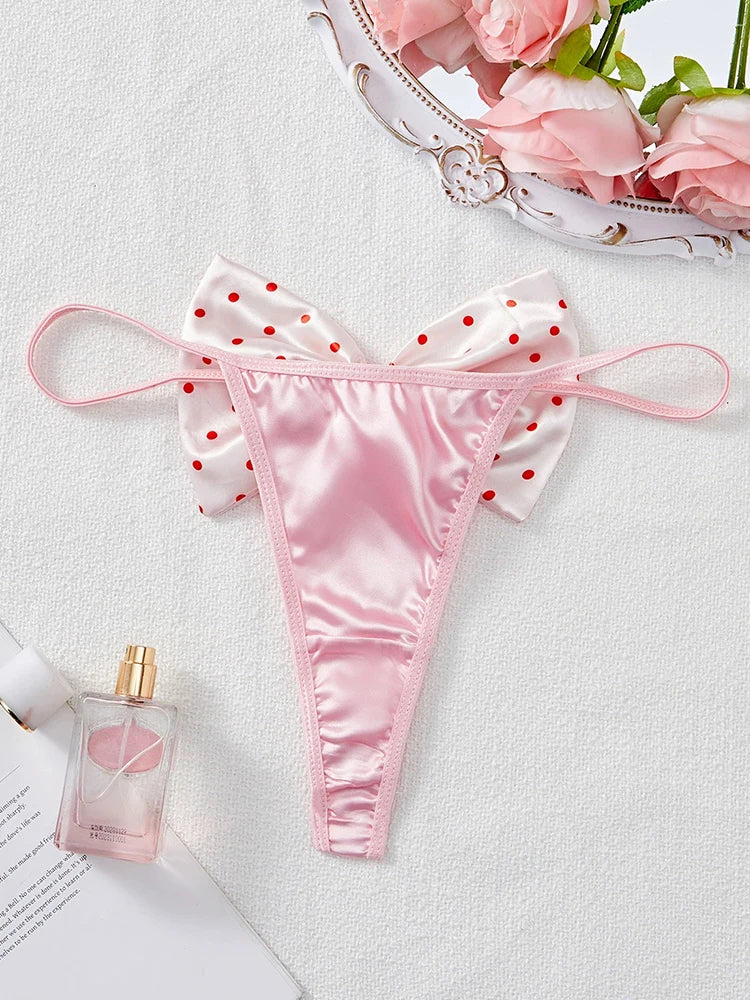 Women’s Kawaii Japanese Satin Thong – Pink Bow Lingerie Panties | Cute & Sexy Underwear