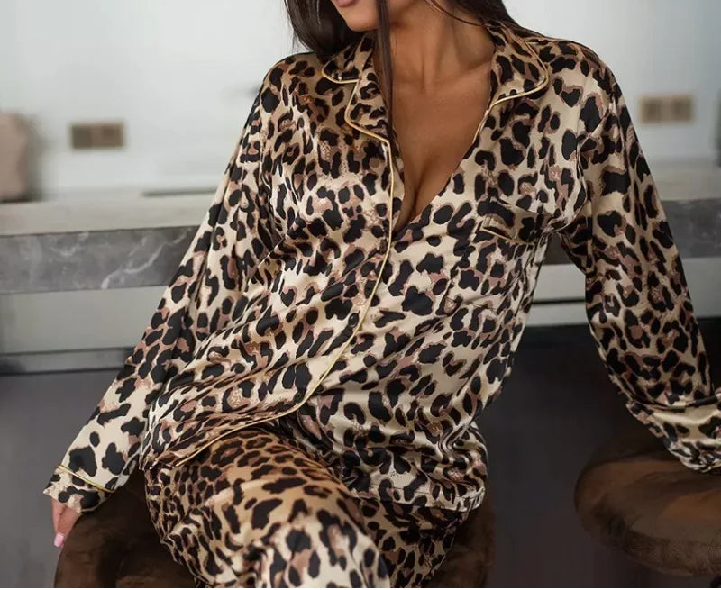Leopard Satin Lounge Pajama Set