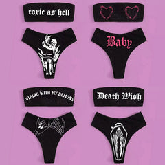 Women's Gothic Printed Bandeau Bikini Set