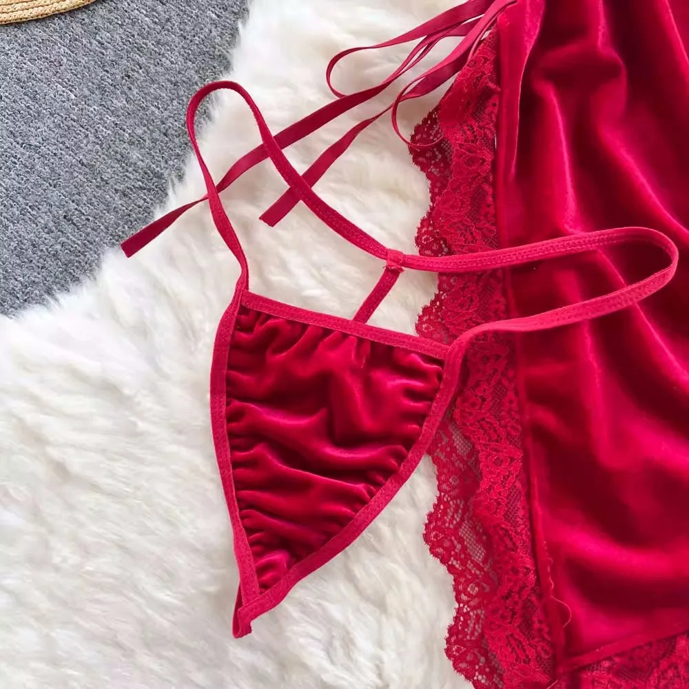 Seductive V-Neck Nightwear Set - Erotic Lingerie for Women