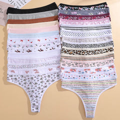 Women's Cotton Print Thong 7-Piece Set