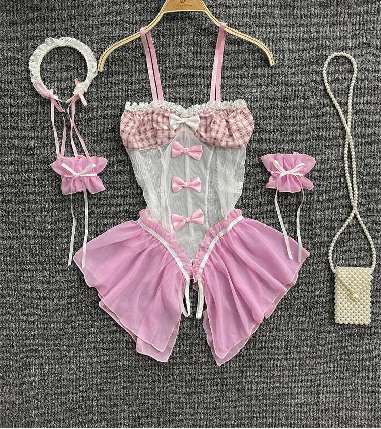 Sheer Lace Bow Bodysuit Women's Playsuit