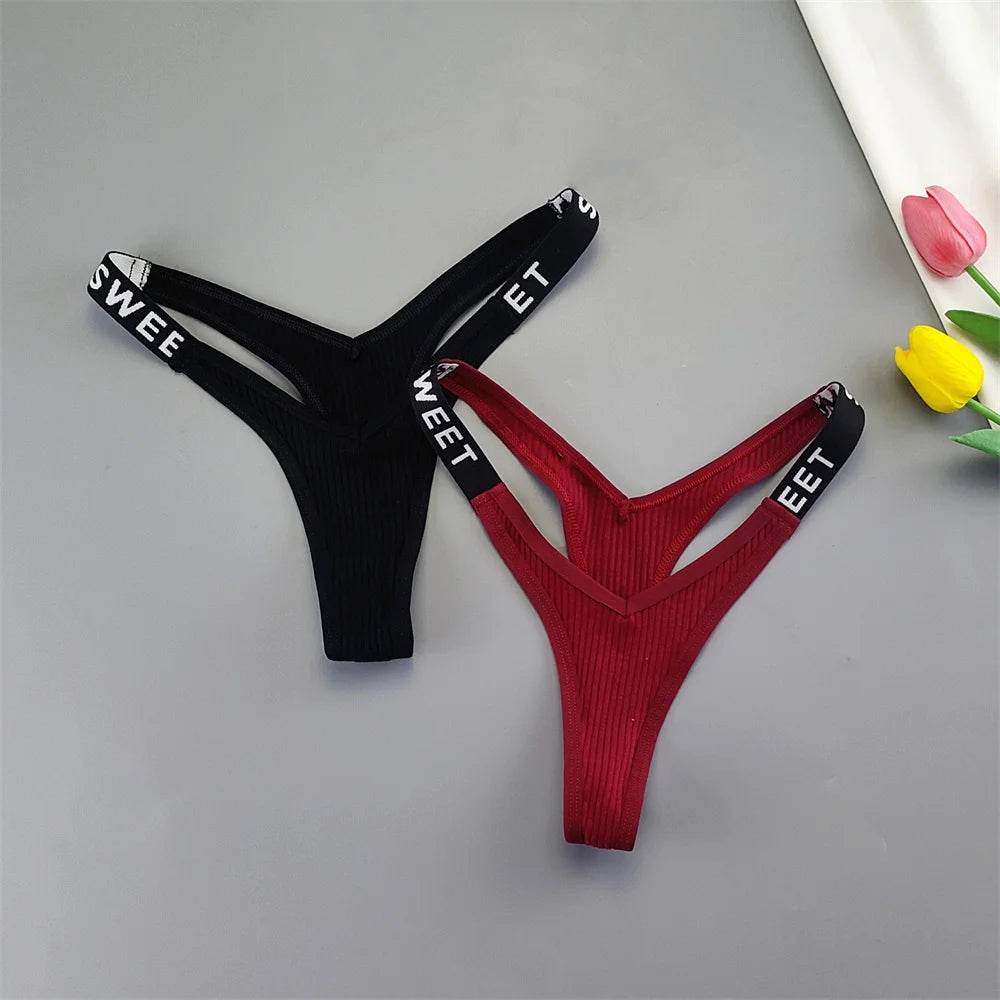 Ribbed Cotton V-Shape Letter Thong 2-Pack