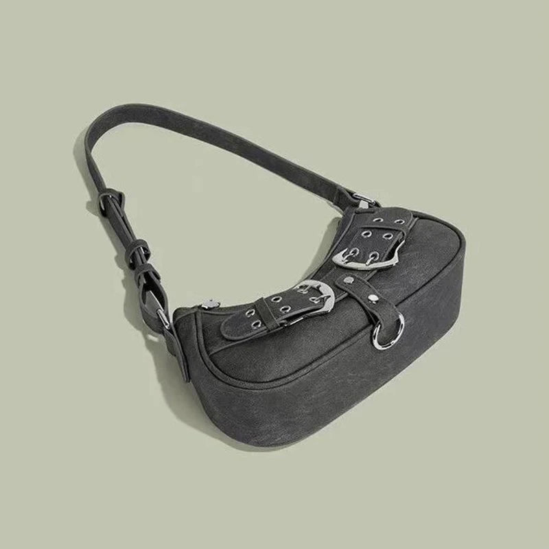 Cool Grey Vintage Shoulder Bag – Grunge-Inspired Designer Handbag for Women